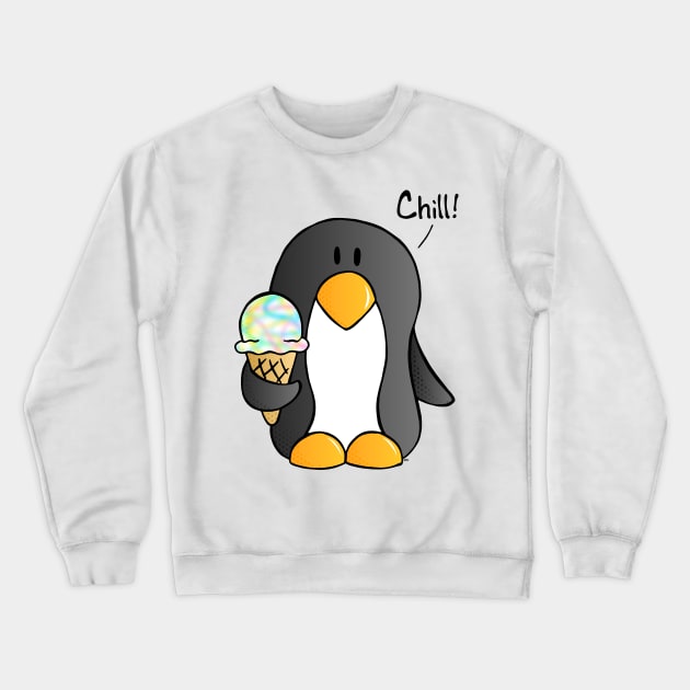 Chill! - Penguin with Rainbow Swirl Ice Cream Crewneck Sweatshirt by FlyingDodo